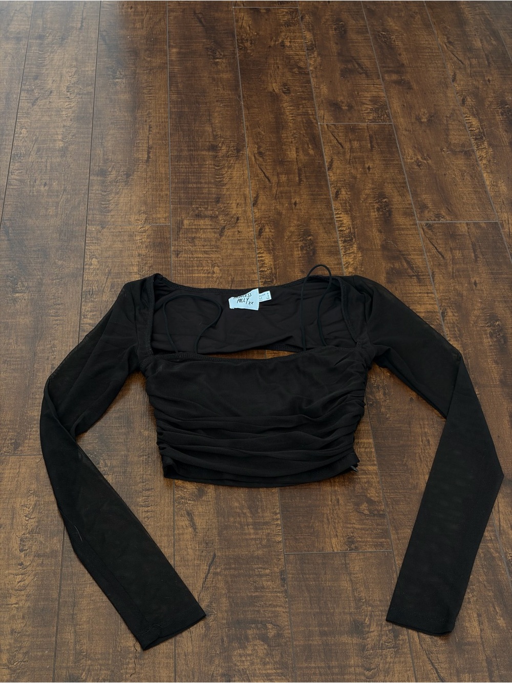 Princess Polly Black Ruched Long-Sleeve Crop Top